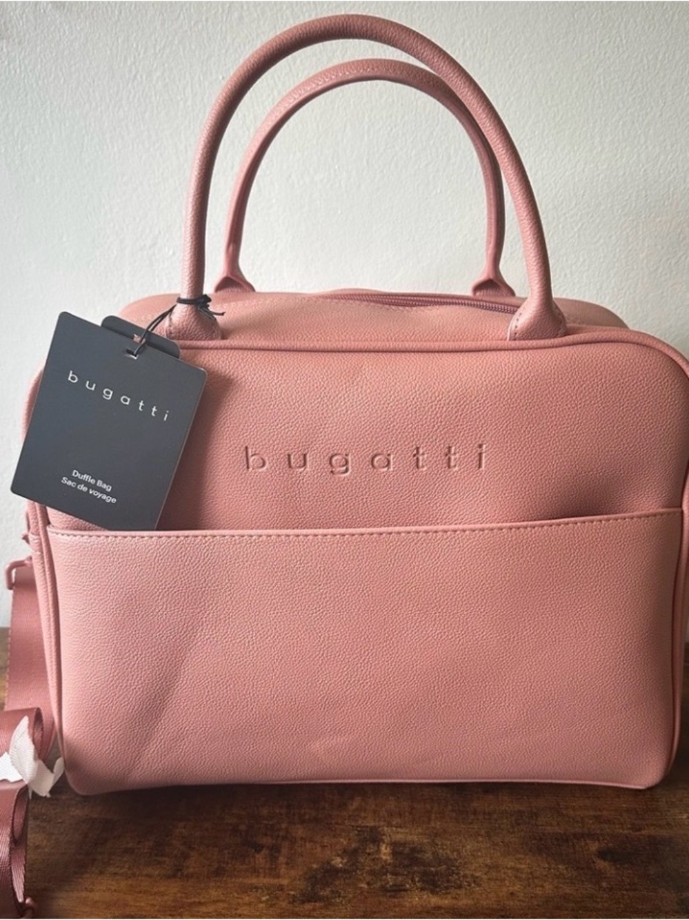 Bugatti Pink Duffle Bag Weekender with Crossbody Strap Vegan Leather NWT
